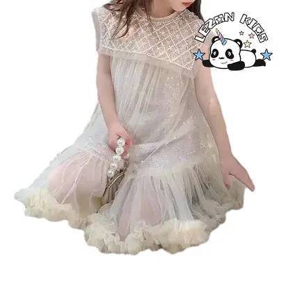 LEZONKIDS - 2024 High Quality spring and summer sweet pearl girl dress sequined dot casual girl dress